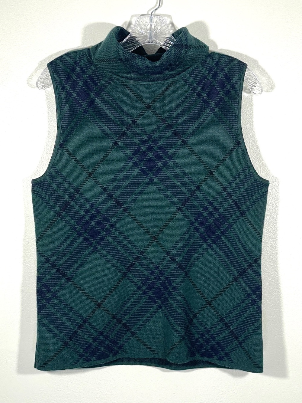 Vintage Pendleton 100% Merino Wool Plaid Sleeveless Turtleneck Sweater